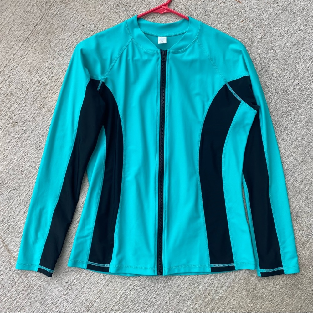 Womens Rash Guard Shirt Long Sleeve Raglan Sun Protection Full Zip Up Shirt
